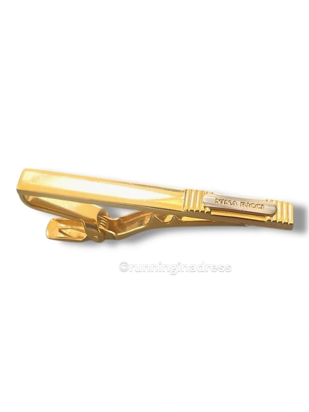 VTG Nina Ricci Paris Logo Two Tone Gold Silver Tie Clip Bar Germany Mens Jewelry